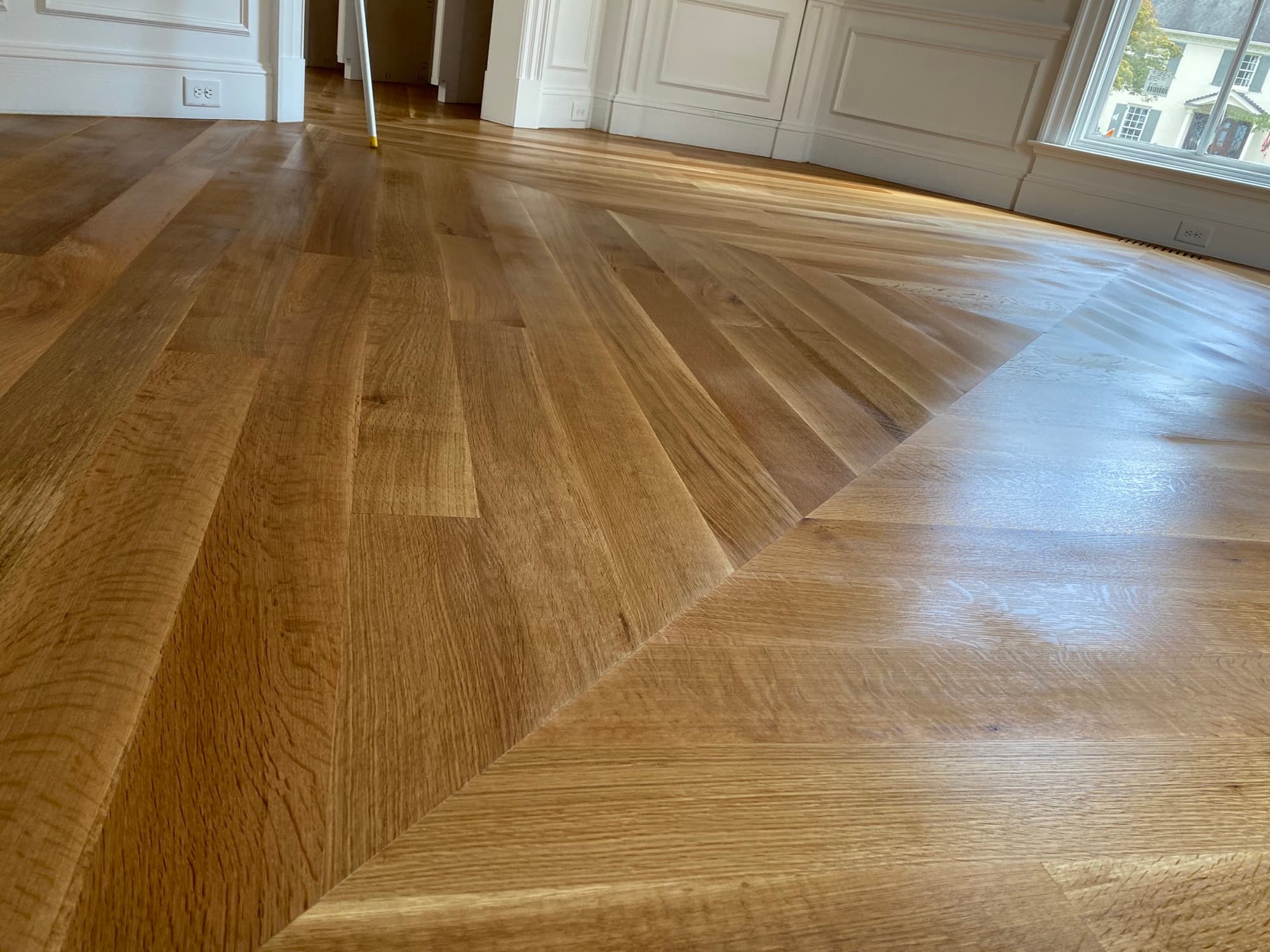 White oak hardwood floor refinishing consultation in Raleigh NC